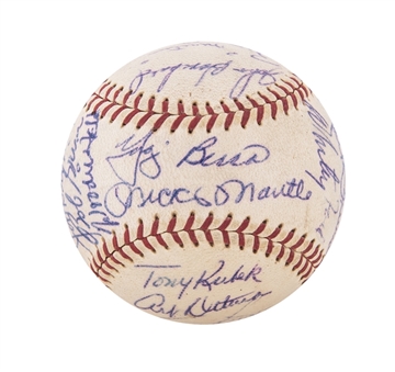1957 New York Yankees Team Signed OAL Harridge Baseball With 27 Signatures (Beckett)